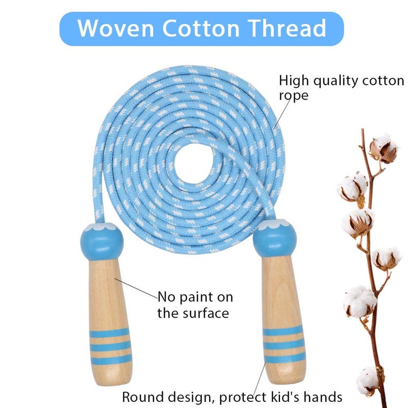 Ace one Jump Rope Kids, 7ft Adjustable Cotton Skipping Rope with Wooden Handle for Boys and Girls Fitness Outdoor Exercise(Blue) - Image 4